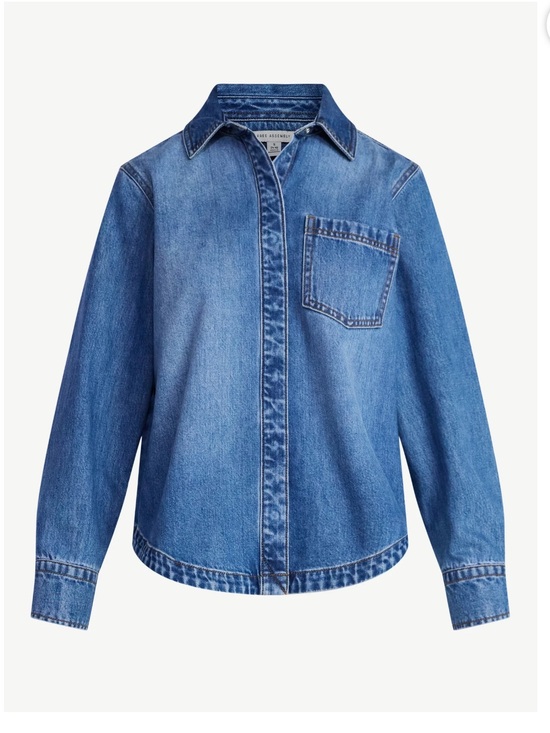 Free Assembly Tops - Women's Button Up Denim Shirt with Long Sleeves XS